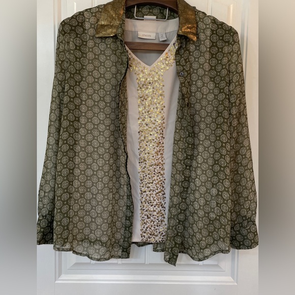 Chico’s Ikat Diamond Lanie II Top with Chico’s Ivory Sequined Blouse size 3 - Picture 1 of 2